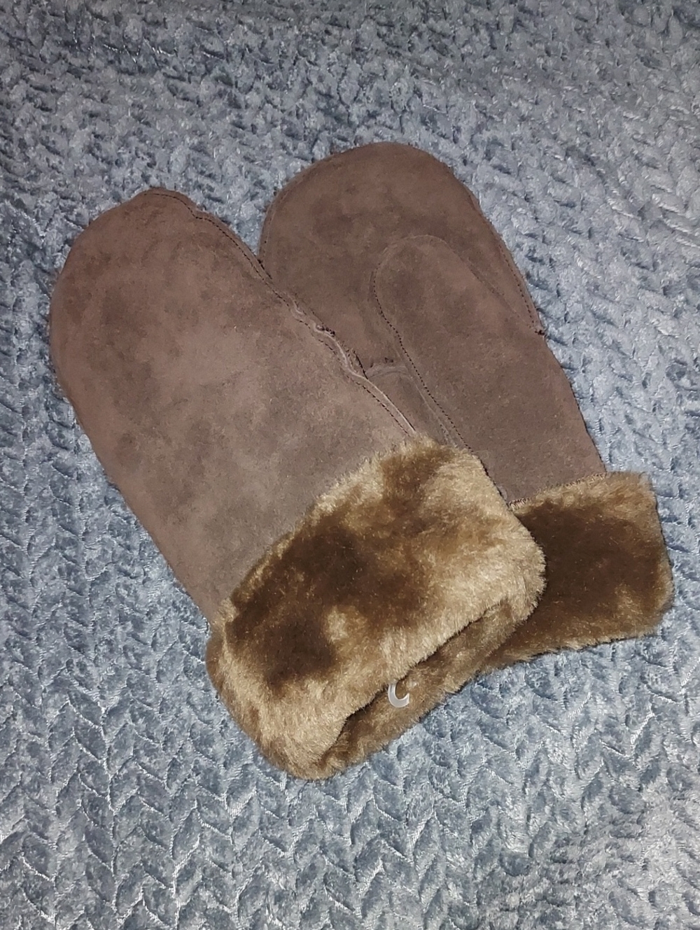 Brown Suede Faux-Fur Lined Suede Mittens
